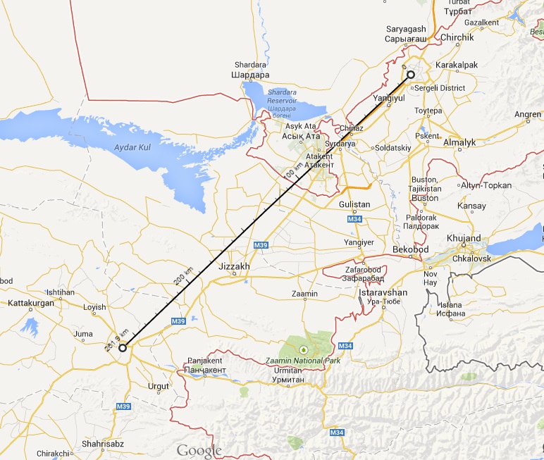 Xizmatni Toshkent va Samarqand orasidagi masofani o‘lchash bilan sinab ko‘rdik. Google Maps bo‘yicha ular orasidagi masofa deyarli 262 kilometr ekan