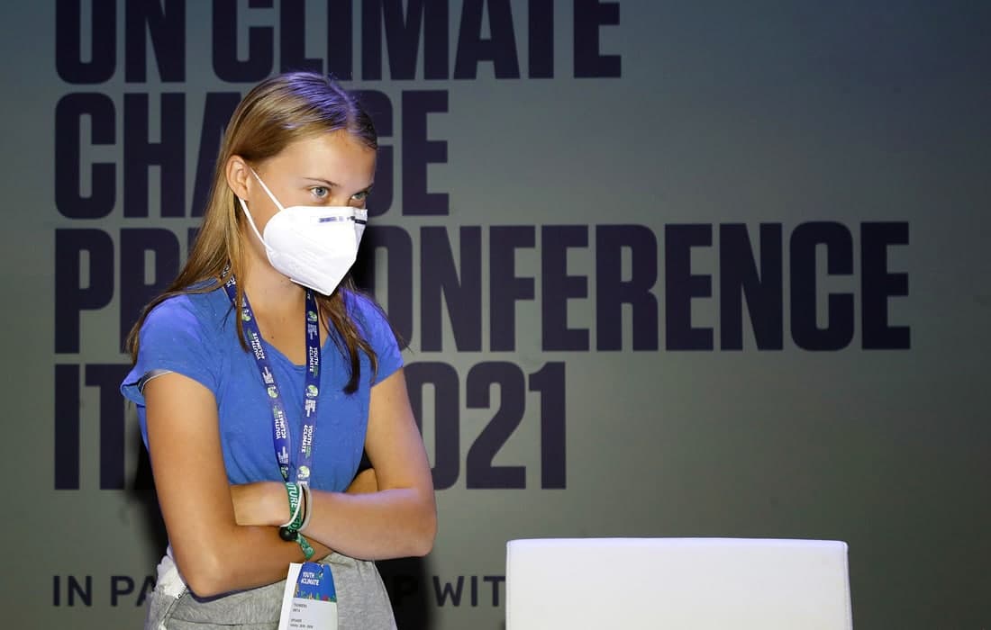 Миландаги Youth4Climate форумида иштирок этаётган экофаол Грета Тунберг.