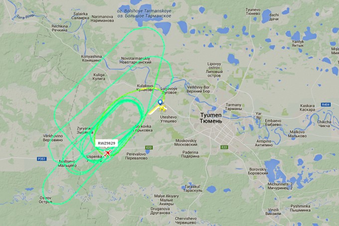 Ту-204 нинг аэропорт узра айланиш траекторияси. Фото: FlightRadar24