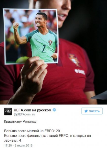 Ronaldu Yevroda eng ko‘p o‘yin o‘tkazgan futbolchi — 20 ta. 4 ta Yevropa Chempionatida to‘p surgan inson