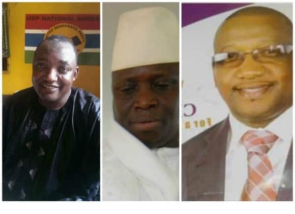 Prezidentlikka nomzodlar (chapdan o‘ngga) Adama Berrou, Yayya Jamme va Mama Kande. Foto: Freedom Newspaper