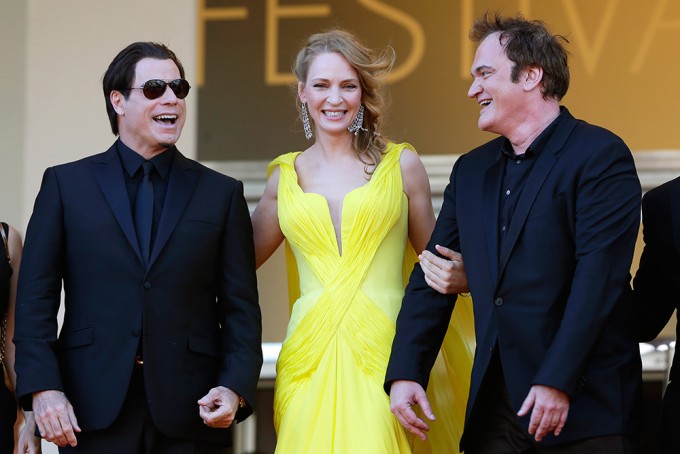 Jon Travolta, Uma Turman va Kventin Tarantino Kann kinofestivalida. Foto: AP