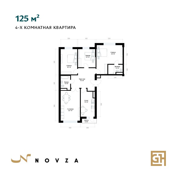 4-xonali maydoni 123 m² dan 261 m² gacha
