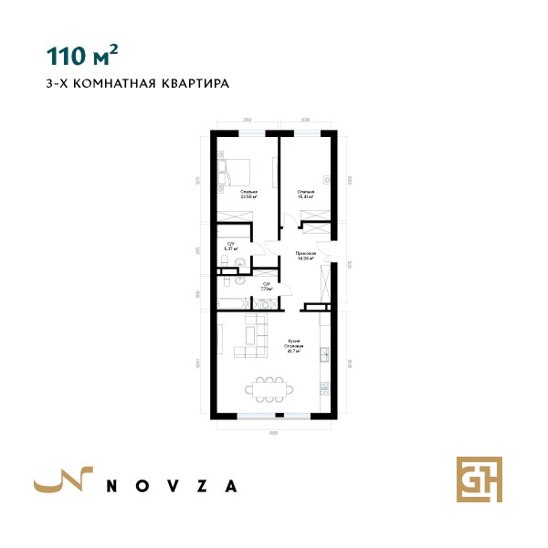 3-xonali maydoni 105m² dan 112 m² gacha