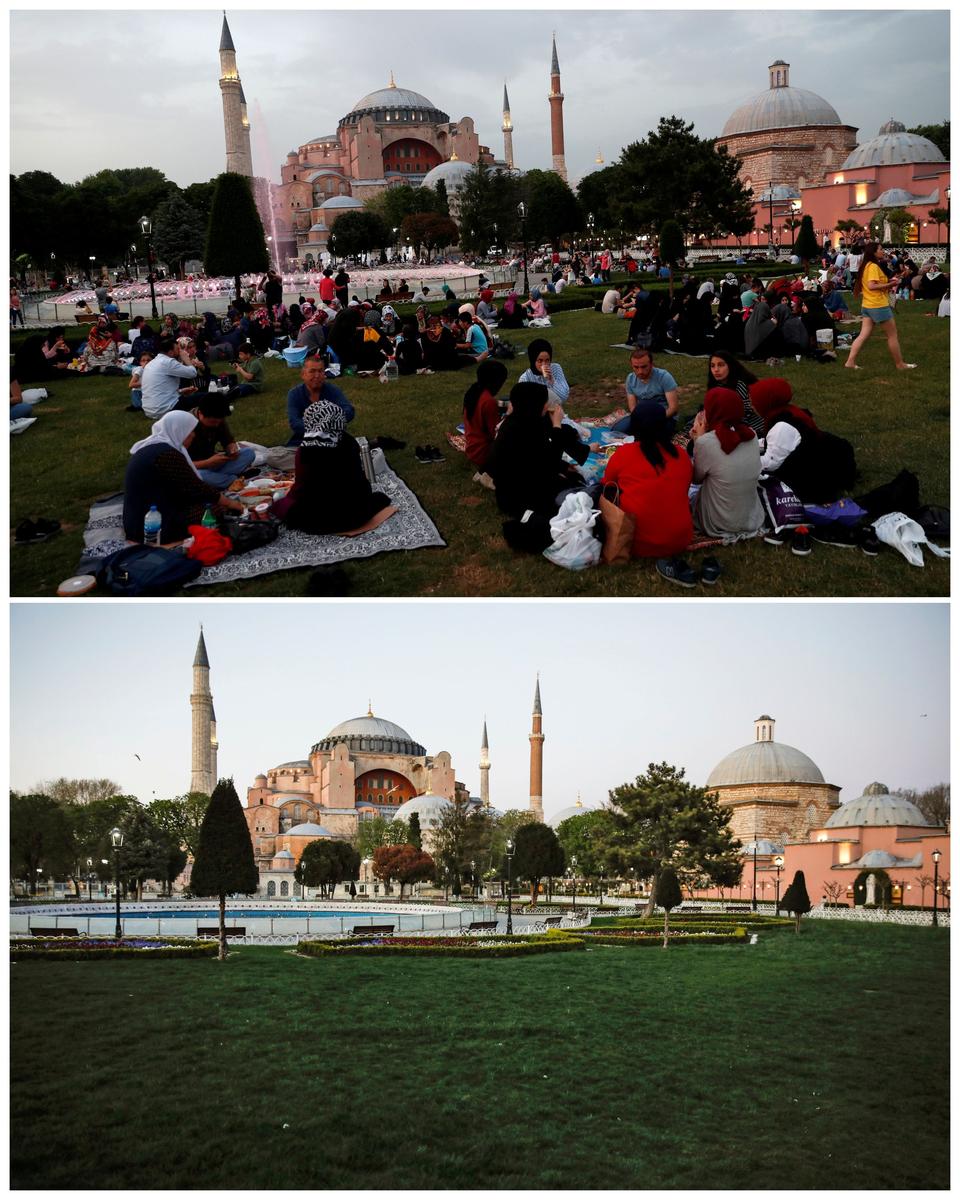 Istanbuldagi Sulton Ahmad maydoni 2019-yilgi iftorlik marosimi va 2020-yildagi Ramazonning birinchi kunida.