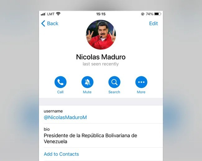 Maduroning Telegram’dagi akkaunti