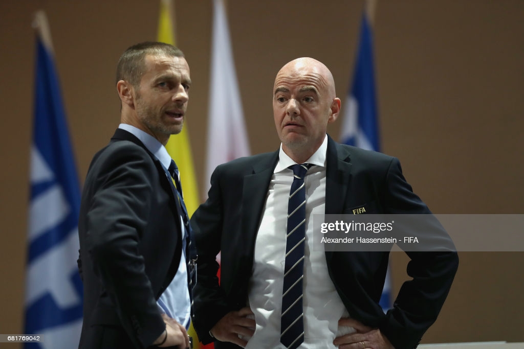 UEFA prezidenti Aleksandr Cheferin (chapda) va FIFA prezidenti Janni Infantino (o‘ngda)