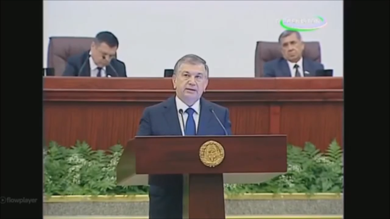 O‘zbekiston bosh vaziri Shavkat Mirziyoyev nutq so‘zlamoqda.