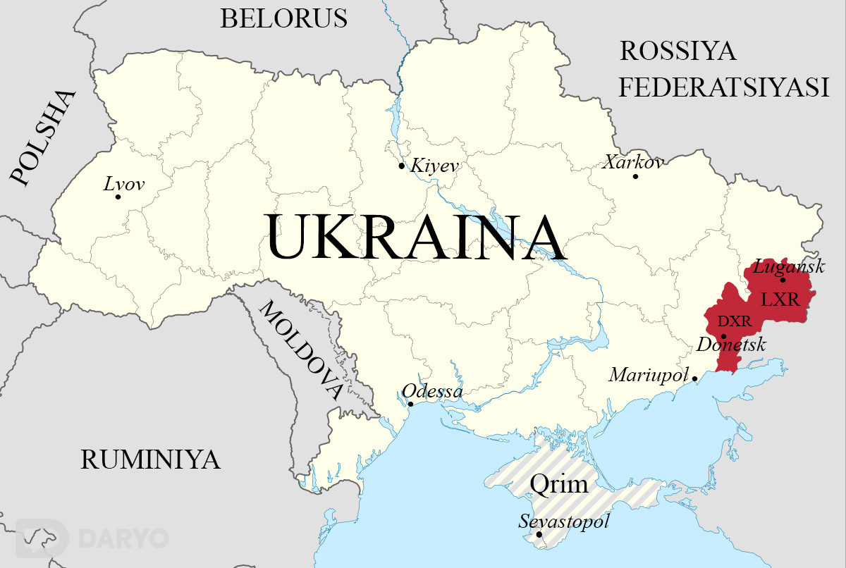 Anneksiya qilingan Qrim hamda ayirmachi DXR (Donetsk Xalq Respublikasi) va LXR (Lugansk Xalq Respublikasi)