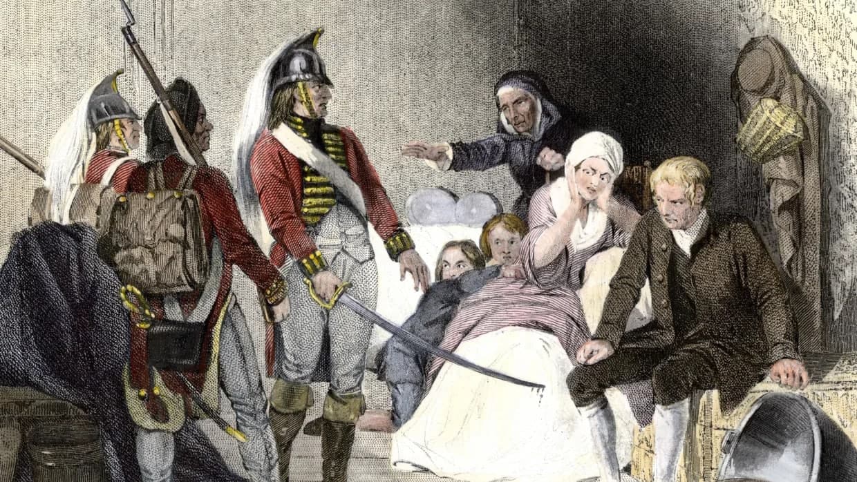 Britaniya askarlarining amerikaliklar uyiga bostirib kirishi. 1770-yillar