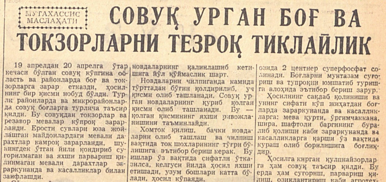 “Qizil O‘zbekiston” gazetasining 1962-yil 10-may sonidan lavha