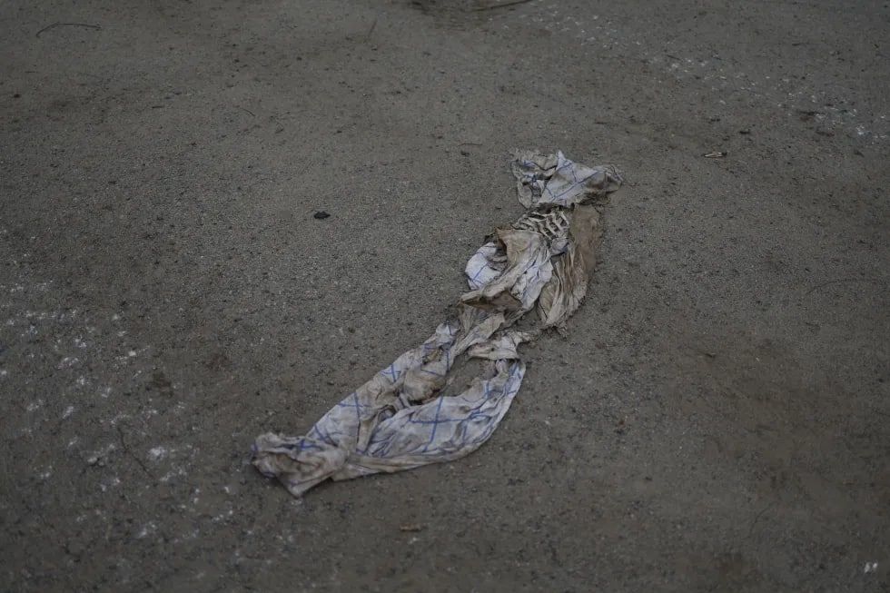 Украина ҳарбийлари томонидан аэродромда топилган одам скелети.