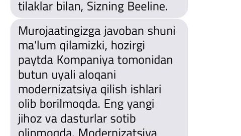 Beeline aloqa yomonligidan shikoyat qilgan abonentiga 5 dollarlik chegirma taqdim etdi