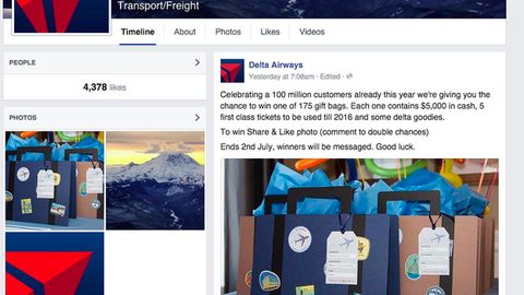 Delta авиакомпаниясининг Facebook’даги сохта аккаунтининг ёлғон хабари 65 минг марта бўлишилди