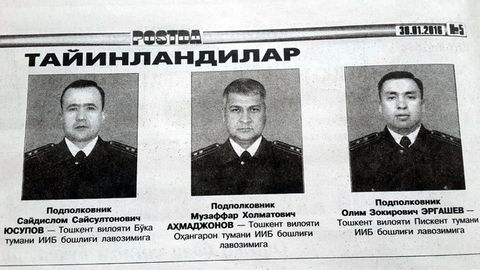 Toshkent viloyatidagi uchta tuman ichki ishlar bo‘limlariga yangi rahbarlar tayinlandi
