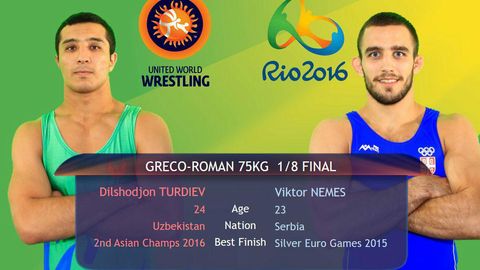 Yunon-rum kurashi. Dilshod Turdiyev Rio—2016 dagi birinchi jangida serbiyalik sportchidan yengildi