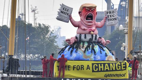 Greenpeace Gamburgga Trampning chaqaloq ko‘rinishidagi haykalini o‘rnatdi