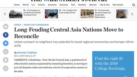 WSJ O‘zbekistonni mintaqadagi o‘zgarishlarni harakatlantiruvchi kuch deb atadi