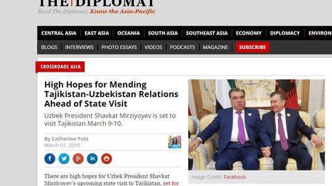 The Diplomat журналида Шавкат Мирзиёевнинг Тожикистонга давлат ташрифи ҳақида мақола чоп этилди