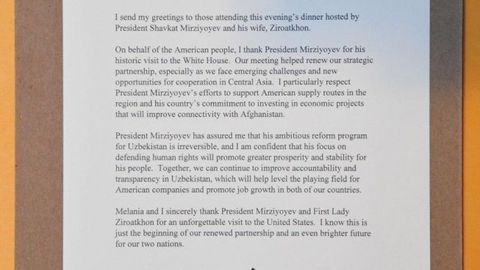 Donald Tramp Shavkat Mirziyoyev tashrifi munosabati bilan o‘tkazilgan qabul marosimi ishtirokchilariga murojaat yo‘lladi