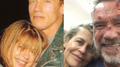 Foto: Shvarsenegger va Xemilton eski va yangi “Terminator”ni tasvirga olish jarayonlarida