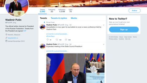 Twitter Россия ҳукуматининг илтимосига кўра Путиннинг сохта аккаунтини блоклади