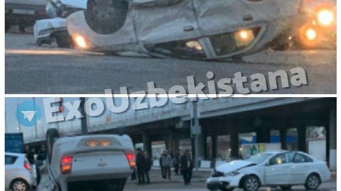 Toshkentda 18 yoshli haydovchi boshqaruvidagi mashina Lacetti bilan to‘qnashuvdan so‘ng ag‘darilib ketdi