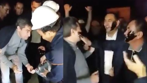 Energetika vaziri Alisher Sultonov Namangan viloyati hokimi Xayrullo Bozorovning yuziga Mingbuloq neftini surdi (video)