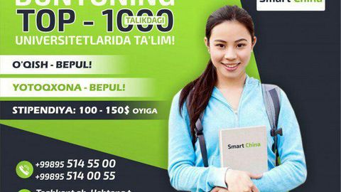Davlat test imtihonlaridan yiqildingizmi, tashvishga tushmang. Sizga kirish imtihonlarisiz, suhbat asosida grantda o‘qish imkoniyatini Smart China ta’lim agentligi beradi