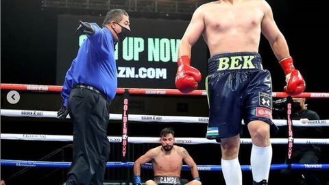 Bektemir Meliqo‘ziyev prof boksdagi 7-jangida amerikalik raqibini 3-raunddayoq nokautga uchratdi