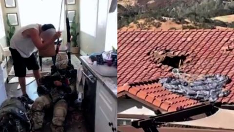 АҚШда парашюти очилмай қолган британиялик аскар уй томига қулаб, уни тешиб ўтди. Ошхонага қўнган ҳарбийга жиддий шикаст етмаган (видео)