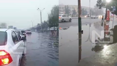 Kuchli yog‘ingarchilikdan so‘ng Namangan shahar ko‘chalarini suv bosdi (video)