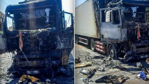 Қибрайда Маn юк автомобили ёниб кетди