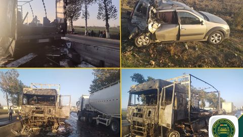 Самарқандда Lada билан тўқнашган юк машинаси ёниб кетди