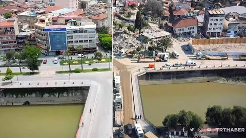 Turkiyadagi shaharning zilziladan oldingi va keyingi ko&lsquo;rinishi namoyish qilindi (video)