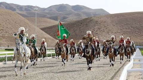 Akhalteke horses serve in Turkmenistan's police and army