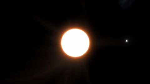 Planet, resembling Neptune, surrounded by clouds made of titanium and experiences high temperatures