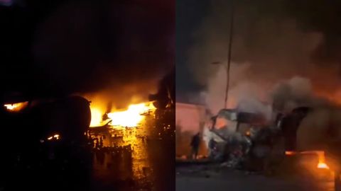 Самарқандда бир-бири билан тўқнашган иккита фура ёниб кетди (видео)