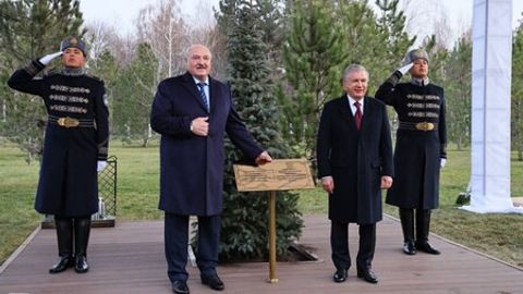 Shavkat Mirziyoyev va Aleksandr Lukashenko Ko&lsquo;ksaroy qarorgohining Faxriy mehmonlar xiyobonida birgalikda daraxt ekdi (foto)