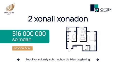 Modern Sergeli&rsquo;dan 2 xonali xonadonlar 516 000 000 so&lsquo;mdan!&nbsp;