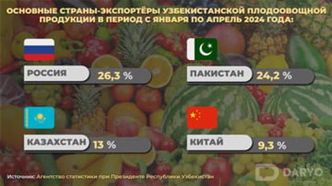 Россия возглавила список стран-импортёров плодоовощной продукции из Узбекистана
