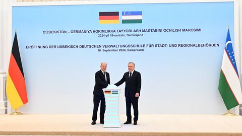 Shavkat Mirziyoyev va Olaf Shols boshqaruv kadrlarini tayyorlaydigan qo&lsquo;shma maktabni ochib berdi