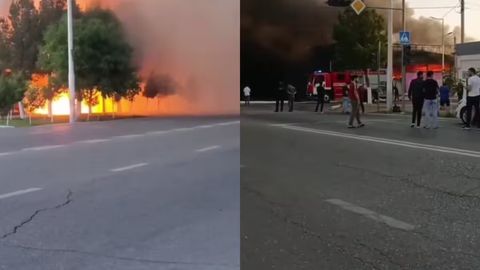 В торговом центре в Навоийской области вспыхнул сильный пожар (видео)