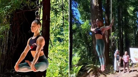 Amerikalik ayol dunyo rekordini yangilash uchun 25 daqiqa sochidan osilib turdi