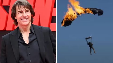 Tom Kruz yonayotgan parashyut bilan 16 marta sakrab, jahon rekordini o&lsquo;rnatdi