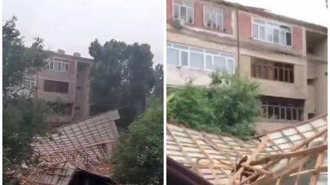 Bo&lsquo;stonliqda kuchli shamol oqibatida &ldquo;dom&rdquo;lardan birining tomi uchib ketdi (video)