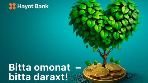 Hayot Bank &ldquo;Yashil yurak&rdquo; nomli keng ko&lsquo;lamli ekologik tashabbusni e&rsquo;lon qildi. Avgust oyidan boshlab O&lsquo;zbekiston bo&lsquo;ylab Hayot Bankning har bir yangi omonatchisi uchun bitta daraxt ekiladi