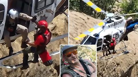 AQSHda sharshara ortidagi g&lsquo;orga tushib ketgan erkak qutqarildi (video)