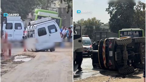 В Ташкенте автобус и маршрутка провалились в яму, а спецтехника, пытавшаяся извлечь их, опрокинулась (видео)