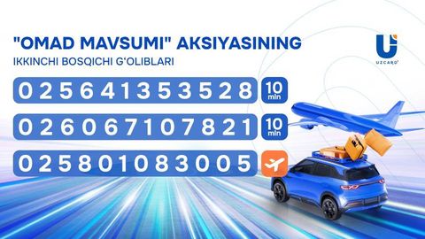 UZCARD “Омад мавсуми” акциясининг иккинчи босқич ғолиблари аниқланди